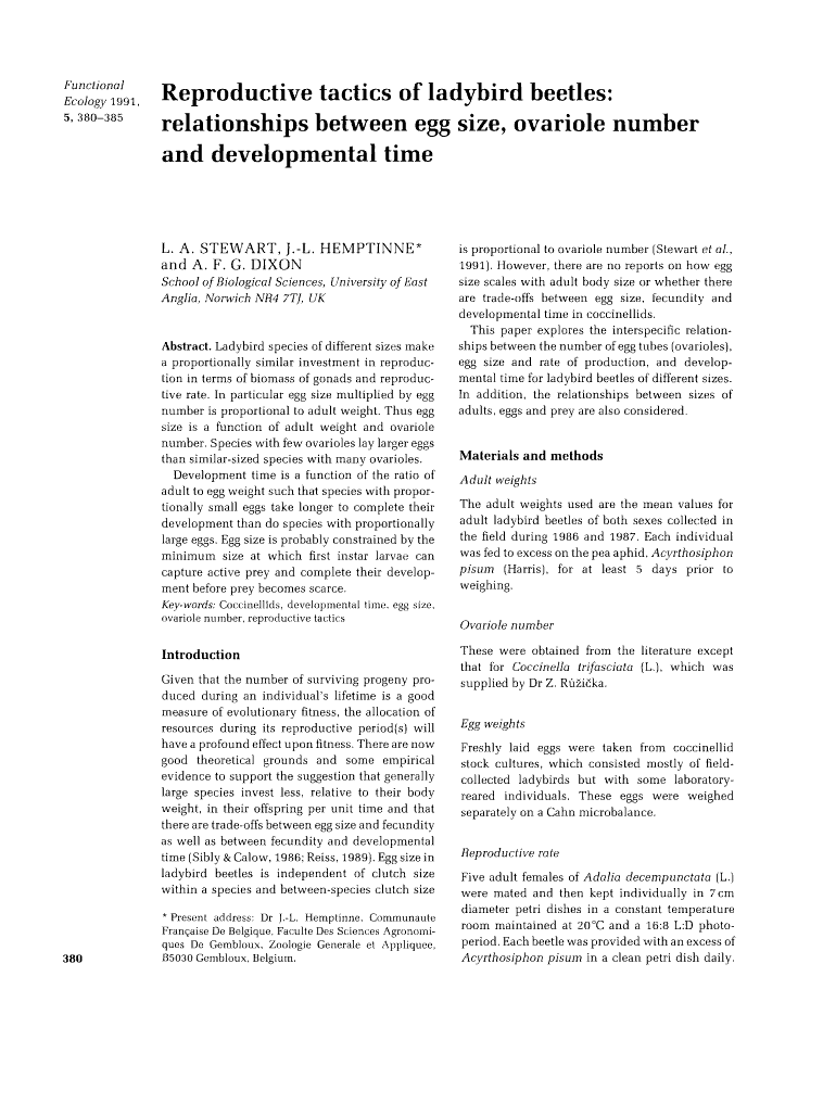 Reproductive Tactics of Ladybird Beetles: Relationships Between Egg Size, Ovariole Number and Developmental Time